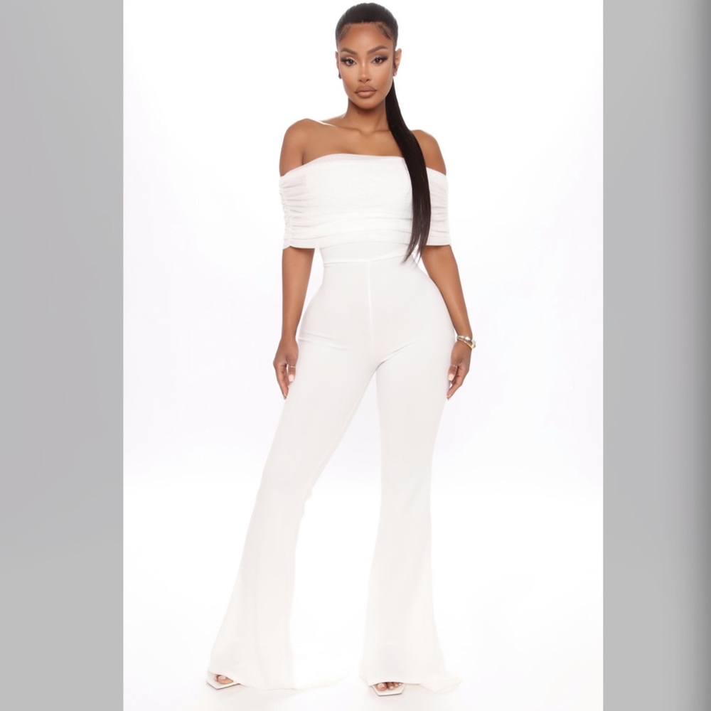 All White Jumpsuit Meshed Top